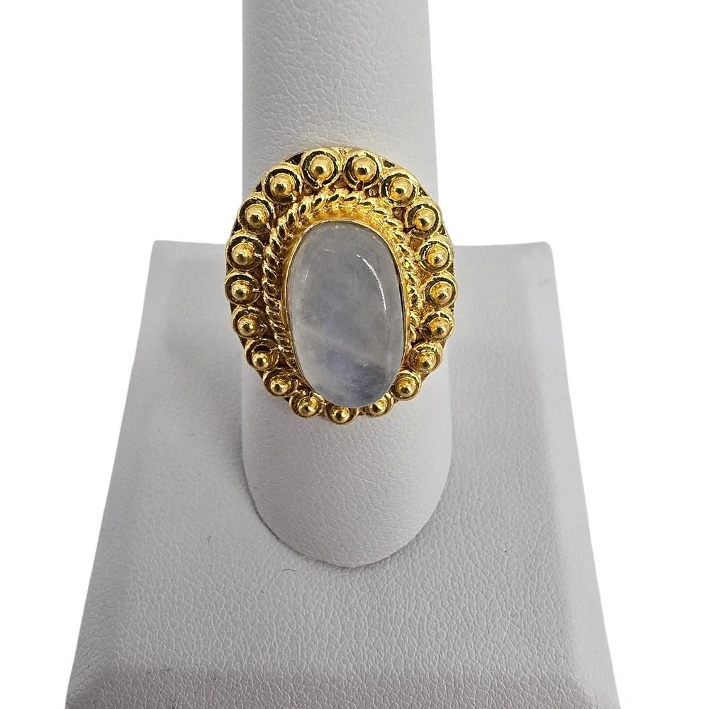 Ring Womens 8.75 Statement Moonstone Gold Tone Ornate